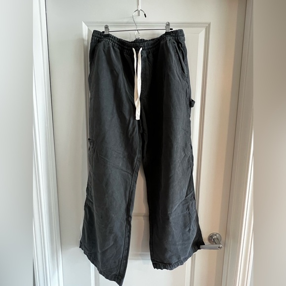 aerie Pants - aerie Black Cargo Drawstring Pants with White Drawcord